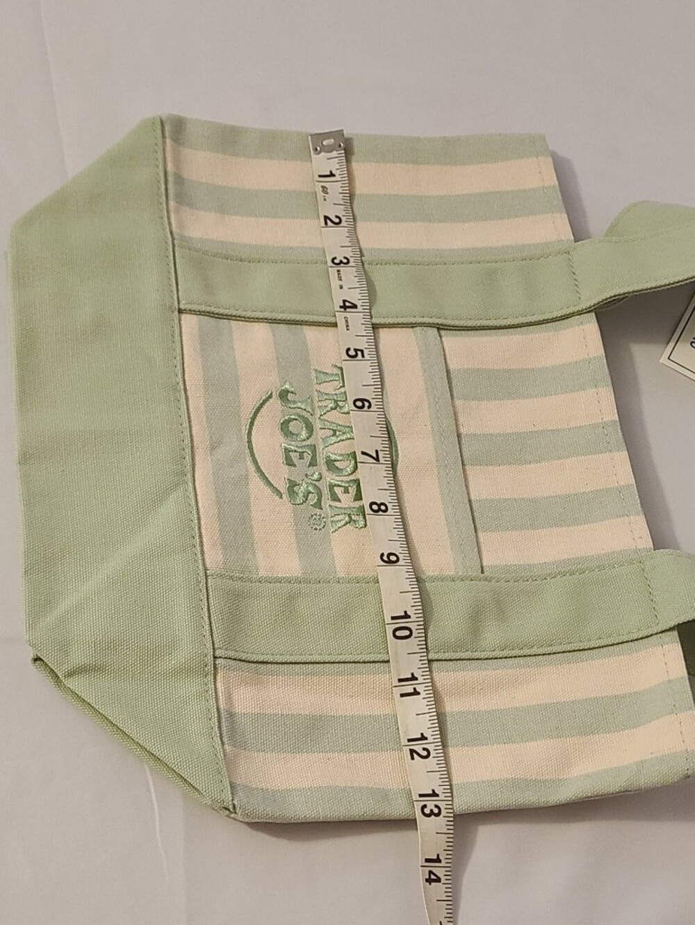 Trader Joe's Tan Striped Mini Canvas Tote Bag - Picture 8 of 9